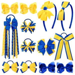 imageDEEKA Navy ampamp White School Hair Accessories Set 13 Pcs Uniform Hair Bow Headband Clips Hair Ties Curly Korker Bows for Little Toddler School Girls NavyampampWhiteYellow  Royal Blue