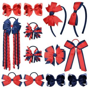 imageDEEKA Navy ampamp White School Hair Accessories Set 13 Pcs Uniform Hair Bow Headband Clips Hair Ties Curly Korker Bows for Little Toddler School Girls NavyampampWhiteNavy BlueRed