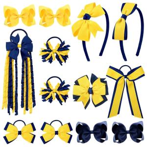 imageDEEKA Navy ampamp White School Hair Accessories Set 13 Pcs Uniform Hair Bow Headband Clips Hair Ties Curly Korker Bows for Little Toddler School Girls NavyampampWhiteNavy BlueYellow