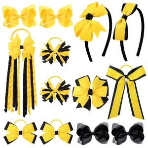 imageDEEKA Navy ampamp White School Hair Accessories Set 13 Pcs Uniform Hair Bow Headband Clips Hair Ties Curly Korker Bows for Little Toddler School Girls NavyampampWhiteYellowBlack