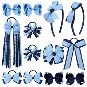 imageDEEKA Navy ampamp White School Hair Accessories Set 13 Pcs Uniform Hair Bow Headband Clips Hair Ties Curly Korker Bows for Little Toddler School Girls NavyampampWhiteLight BlueNavy