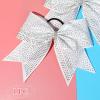 imageDEEKA 1 PCS 8quot Large Glitter Cheer Bows with Iridescent Rhinestones Colorful Stiff Hair Elastic Band Ponytail Holder for Cheerleader Girls Sports WhiteWhite