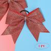 imageDEEKA 1 PCS 8quot Large Glitter Cheer Bows with Iridescent Rhinestones Colorful Stiff Hair Elastic Band Ponytail Holder for Cheerleader Girls Sports WhiteRed