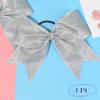 imageDEEKA 1 PCS 8quot Large Glitter Cheer Bows with Iridescent Rhinestones Colorful Stiff Hair Elastic Band Ponytail Holder for Cheerleader Girls Sports WhiteSilver
