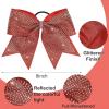 imageDEEKA 1 PCS 8quot Large Glitter Cheer Bows with Iridescent Rhinestones Colorful Stiff Hair Elastic Band Ponytail Holder for Cheerleader Girls Sports WhiteRed
