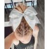 imageDEEKA 1 PCS 8quot Large Glitter Cheer Bows with Iridescent Rhinestones Colorful Stiff Hair Elastic Band Ponytail Holder for Cheerleader Girls Sports WhiteSilver
