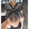 imageDEEKA 1 PCS 8quot Large Glitter Cheer Bows with Iridescent Rhinestones Colorful Stiff Hair Elastic Band Ponytail Holder for Cheerleader Girls Sports WhiteBlack