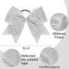imageDEEKA 1 PCS 8quot Large Glitter Cheer Bows with Iridescent Rhinestones Colorful Stiff Hair Elastic Band Ponytail Holder for Cheerleader Girls Sports WhiteSilver
