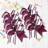 imageDEEKA 8 PCS Football Cheer Bows with Glitter Laces and Stripes Cheerleader Sports Team Bows Elastic Band for Cheerleading Girls MaroonGlitter SilverWhiteMaroonGlitter SilverWhite