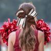 imageDEEKA 8 PCS Football Cheer Bows with Glitter Laces and Stripes Cheerleader Sports Team Bows Elastic Band for Cheerleading Girls MaroonGlitter SilverWhiteDark BrownGlitter SilverWhite