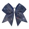 imageDEEKA 1 PCS 8quot Large Glitter Cheer Bows with Iridescent Rhinestones Colorful Stiff Hair Elastic Band Ponytail Holder for Cheerleader Girls Sports WhiteNavy Blue