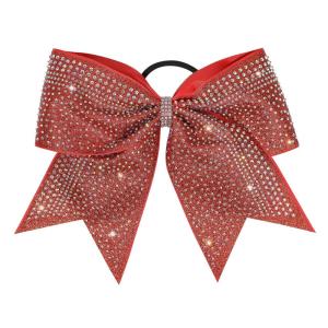 imageDEEKA 1 PCS 8quot Large Glitter Cheer Bows with Iridescent Rhinestones Colorful Stiff Hair Elastic Band Ponytail Holder for Cheerleader Girls Sports WhiteRed