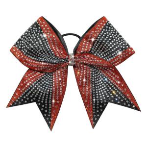 imageDEEKA 1 PCS 8quot Large Glitter Cheer Bows with Iridescent Rhinestones Colorful Stiff Hair Elastic Band Ponytail Holder for Cheerleader Girls Sports WhiteRedBlack