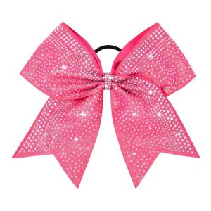 imageDEEKA 1 PCS 8quot Large Glitter Cheer Bows with Iridescent Rhinestones Colorful Stiff Hair Elastic Band Ponytail Holder for Cheerleader Girls Sports WhitePink