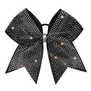 imageDEEKA 1 PCS 8quot Large Glitter Cheer Bows with Iridescent Rhinestones Colorful Stiff Hair Elastic Band Ponytail Holder for Cheerleader Girls Sports WhiteBlack