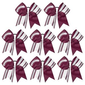imageDEEKA 8 PCS Football Cheer Bows with Glitter Laces and Stripes Cheerleader Sports Team Bows Elastic Band for Cheerleading Girls MaroonGlitter SilverWhiteMaroonGlitter SilverWhite