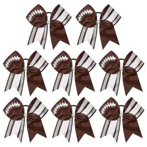 imageDEEKA 8 PCS Football Cheer Bows with Glitter Laces and Stripes Cheerleader Sports Team Bows Elastic Band for Cheerleading Girls MaroonGlitter SilverWhiteDark BrownGlitter SilverWhite