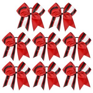imageDEEKA 8 PCS Football Cheer Bows with Glitter Laces and Stripes Cheerleader Sports Team Bows Elastic Band for Cheerleading Girls MaroonGlitter SilverWhiteRedGlitter BlackWhite