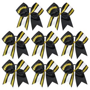 imageDEEKA 8 PCS Football Cheer Bows with Glitter Laces and Stripes Cheerleader Sports Team Bows Elastic Band for Cheerleading Girls MaroonGlitter SilverWhiteBlackGlitter GoldWhite
