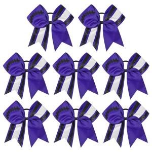 imageDEEKA 8 PCS Football Cheer Bows with Glitter Laces and Stripes Cheerleader Sports Team Bows Elastic Band for Cheerleading Girls MaroonGlitter SilverWhitePurpleGlitter BlackWhite