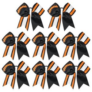 imageDEEKA 8 PCS Football Cheer Bows with Glitter Laces and Stripes Cheerleader Sports Team Bows Elastic Band for Cheerleading Girls MaroonGlitter SilverWhiteBlackGlitter OrangeWhite
