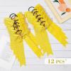 imageDEEKA 12 PCS Glitter Collegiate Style Cheer Bows Long Tail Skinny Shiny Cheer Bow Ponytail Holder Handmade Bows for Girls Teens Cheerleader Sports Light PinkYellow