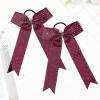imageDEEKA 12 PCS Glitter Collegiate Style Cheer Bows Long Tail Skinny Shiny Cheer Bow Ponytail Holder Handmade Bows for Girls Teens Cheerleader Sports Light PinkMaroonRhinestones
