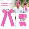 imageDEEKA 12 PCS Glitter Collegiate Style Cheer Bows Long Tail Skinny Shiny Cheer Bow Ponytail Holder Handmade Bows for Girls Teens Cheerleader Sports Light PinkPink