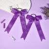 imageDEEKA 12PCS Collegiate Style Cheer Bows with Glitter Chevrons Tail Skinny College Cheerleader Ponytail Holder for Volleyball Softball Girls Hunter GreenBlackWhiteGlitter Purple