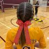 imageDEEKA 12PCS Collegiate Style Cheer Bows with Glitter Chevrons Tail Skinny College Cheerleader Ponytail Holder for Volleyball Softball Girls Hunter GreenBlackWhiteGlitter Red