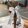 imageDEEKA 12PCS Collegiate Style Cheer Bows with Glitter Chevrons Tail Skinny College Cheerleader Ponytail Holder for Volleyball Softball Girls Hunter GreenBlackWhiteGlitter Silver