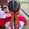 imageDEEKA 12PCS Collegiate Style Cheer Bows with Glitter Chevrons Tail Skinny College Cheerleader Ponytail Holder for Volleyball Softball Girls Hunter GreenBlackWhiteGlitter Red