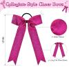 imageDEEKA 12PCS Collegiate Style Cheer Bows with Glitter Chevrons Tail Skinny College Cheerleader Ponytail Holder for Volleyball Softball Girls Hunter GreenBlackWhiteGlitter Hot Pink