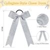 imageDEEKA 12PCS Collegiate Style Cheer Bows with Glitter Chevrons Tail Skinny College Cheerleader Ponytail Holder for Volleyball Softball Girls Hunter GreenBlackWhiteGlitter Silver