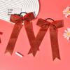 imageDEEKA 12PCS Collegiate Style Cheer Bows with Glitter Chevrons Tail Skinny College Cheerleader Ponytail Holder for Volleyball Softball Girls Hunter GreenBlackWhiteGlitter Red
