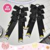 imageDEEKA 12PCS Collegiate Style Cheer Bows with Glitter Chevrons Tail Skinny College Cheerleader Ponytail Holder for Volleyball Softball Girls Hunter GreenBlackWhiteBlackGlitter GoldWhite