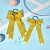imageDEEKA 12PCS Collegiate Style Cheer Bows with Glitter Chevrons Tail Skinny College Cheerleader Ponytail Holder for Volleyball Softball Girls Hunter GreenBlackWhiteGlitter Gold