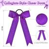 imageDEEKA 12PCS Collegiate Style Cheer Bows with Glitter Chevrons Tail Skinny College Cheerleader Ponytail Holder for Volleyball Softball Girls Hunter GreenBlackWhiteGlitter Purple