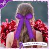 imageDEEKA 12PCS Collegiate Style Cheer Bows with Glitter Chevrons Tail Skinny College Cheerleader Ponytail Holder for Volleyball Softball Girls Hunter GreenBlackWhiteGlitter Purple