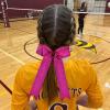 imageDEEKA 12PCS Collegiate Style Cheer Bows with Glitter Chevrons Tail Skinny College Cheerleader Ponytail Holder for Volleyball Softball Girls Hunter GreenBlackWhiteGlitter Hot Pink