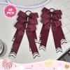 imageDEEKA 12PCS Collegiate Style Cheer Bows with Glitter Chevrons Tail Skinny College Cheerleader Ponytail Holder for Volleyball Softball Girls Hunter GreenBlackWhiteBurgundyGlitter SilverWhite