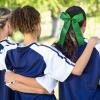 imageDEEKA 12PCS Collegiate Style Cheer Bows with Glitter Chevrons Tail Skinny College Cheerleader Ponytail Holder for Volleyball Softball Girls Hunter GreenBlackWhiteGlitter Green