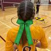 imageDEEKA 12PCS Collegiate Style Cheer Bows with Glitter Chevrons Tail Skinny College Cheerleader Ponytail Holder for Volleyball Softball Girls Hunter GreenBlackWhiteGlitter Green