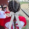 imageDEEKA 12PCS Collegiate Style Cheer Bows with Glitter Chevrons Tail Skinny College Cheerleader Ponytail Holder for Volleyball Softball Girls Hunter GreenBlackWhiteGlitter Silver