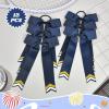 imageDEEKA 12PCS Collegiate Style Cheer Bows with Glitter Chevrons Tail Skinny College Cheerleader Ponytail Holder for Volleyball Softball Girls Hunter GreenBlackWhiteNavy BlueGlitter GoldWhite