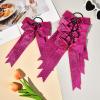 imageDEEKA 12PCS Collegiate Style Cheer Bows with Glitter Chevrons Tail Skinny College Cheerleader Ponytail Holder for Volleyball Softball Girls Hunter GreenBlackWhiteGlitter Hot Pink