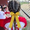 imageDEEKA 12PCS Collegiate Style Cheer Bows with Glitter Chevrons Tail Skinny College Cheerleader Ponytail Holder for Volleyball Softball Girls Hunter GreenBlackWhiteGlitter Gold