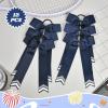 imageDEEKA 12PCS Collegiate Style Cheer Bows with Glitter Chevrons Tail Skinny College Cheerleader Ponytail Holder for Volleyball Softball Girls Hunter GreenBlackWhiteNavy BlueGlitter SilverWhite