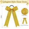 imageDEEKA 12PCS Collegiate Style Cheer Bows with Glitter Chevrons Tail Skinny College Cheerleader Ponytail Holder for Volleyball Softball Girls Hunter GreenBlackWhiteGlitter Gold