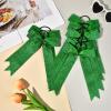 imageDEEKA 12PCS Collegiate Style Cheer Bows with Glitter Chevrons Tail Skinny College Cheerleader Ponytail Holder for Volleyball Softball Girls Hunter GreenBlackWhiteGlitter Green